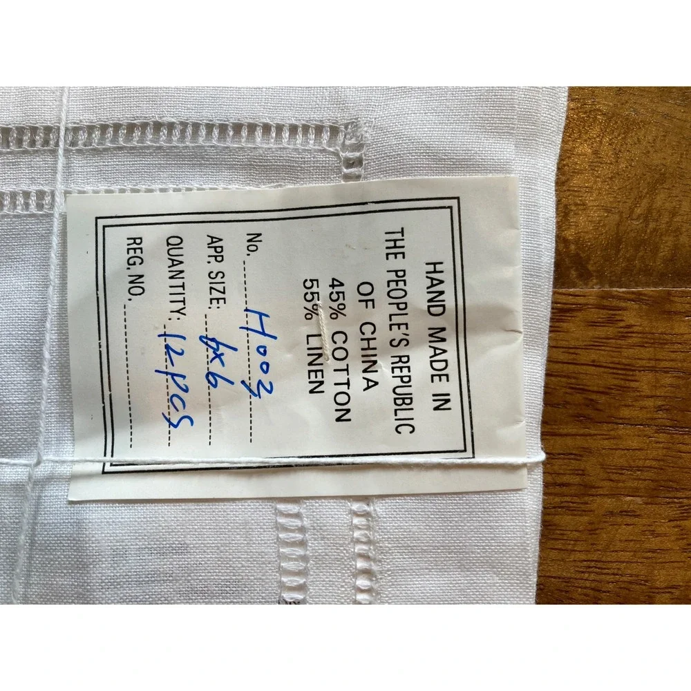 Peking Handicrafts‎ White Linen Cotton Hemstitch Cocktail Napkins Set of 12 6x6